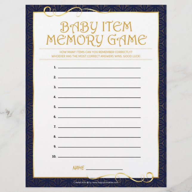 Baby Item Memory Game [Golden Blue] Letterhead (Front)