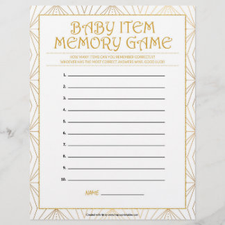 Baby Item Memory Game [Golden Lines] Letterhead