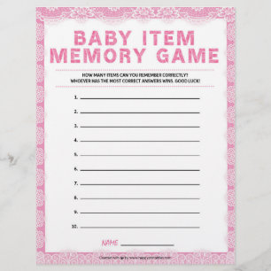 Baby Item Memory Game [Luxury Lace [Pink]] Letterhead
