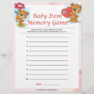 Baby Item Memory Game [Teddy Bears] Letterhead