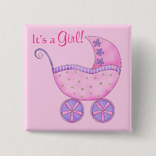 Baby Its A Girl Birth Announcement Badge Pin