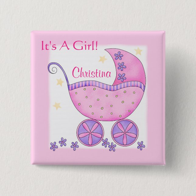 Baby "Its A Girl" Name Personalized Badge Pin (Front)