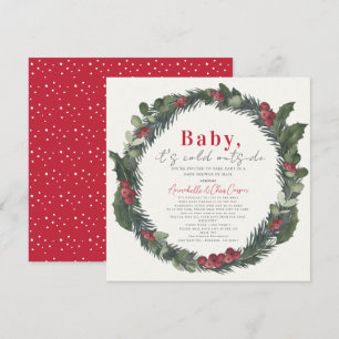 Baby It's Cold Holiday Wreath Baby Shower by Mail  Invitation