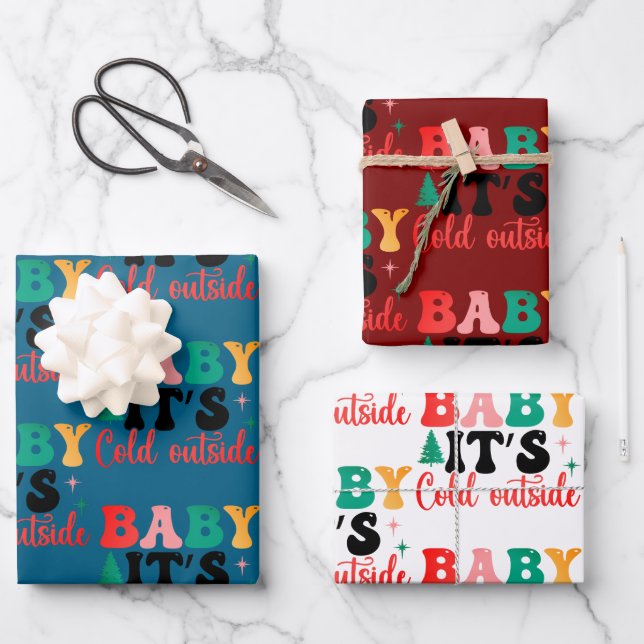 Baby it's cold outside 3 colour wrapping paper sheet (Front)