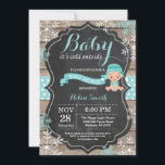 Baby its Cold Outside Aqua Baby Shower Invitation<br><div class="desc">Baby its Cold Outside Rustic Winter Baby Shower invitation. Auqa Snowflake. Rustic Wood Chalkboard Background. Country Vintage Retro Barn. Boy or Girl Baby Shower Invitation. Winter Holiday Baby Shower Invite. Aqua and White Snowflakes. For further customization, please click the "Customize it" button and use our design tool to modify this...</div>