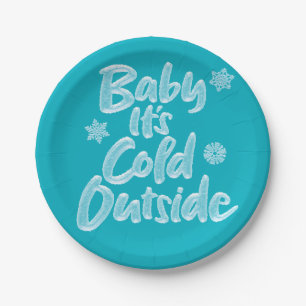Baby Its Cold Outside Aqua Teal Frozen Christmas Paper Plate