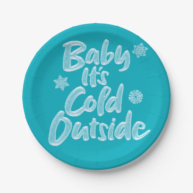 Baby Its Cold Outside Aqua Teal Frozen Christmas Paper Plate (Front)