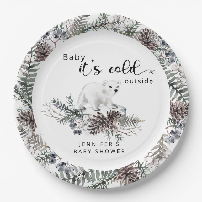 Baby its cold outside baby shower paper plate (Front)