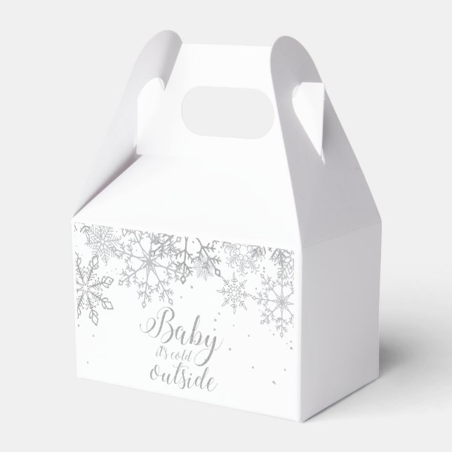 Baby it's Cold Outside Baby Shower Silver Favor Box (Front Side)