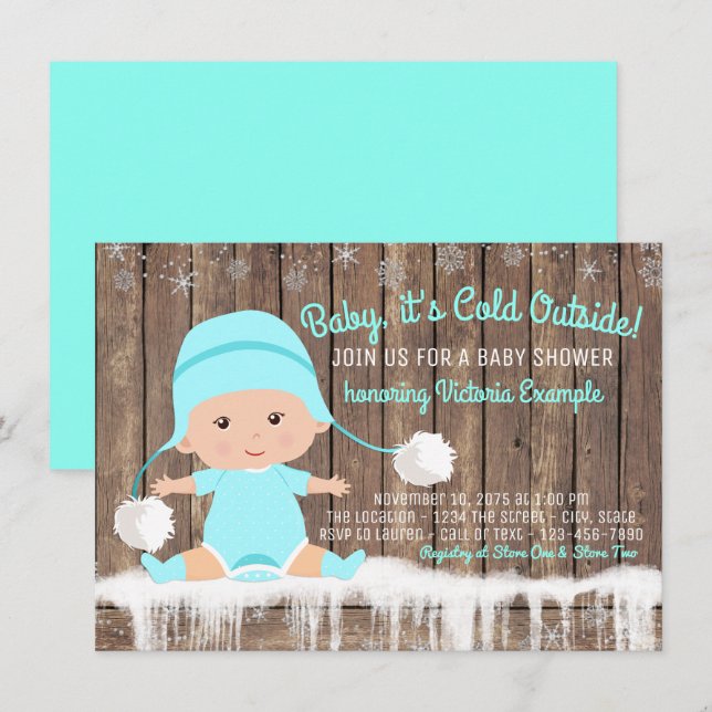 Baby its Cold Outside Baby Shower Teal Blue Invitation (Front/Back)