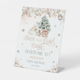 Baby it's Cold Outside Bear Baby Shower Welcome Pedestal Sign