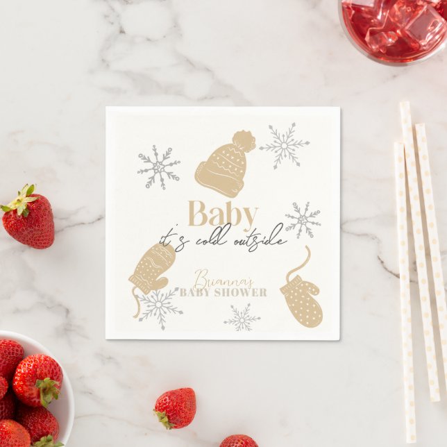 Baby It's Cold Outside Beige Beanie Baby Shower Napkin (Insitu)