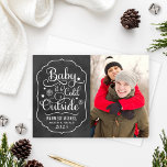 Baby Its Cold Outside Black Chalkboard Photo Holiday Card<br><div class="desc">"Baby it's Cold Outside" Christmas greeting card design template features a white script font with snowflake and star accents in a decorative frame with custom "Warmest Wishes" text that can be personalized. Vintage black chalkboard style background with subtle rustic textured appearance. Design is perfect for wedding engagement photos or a...</div>