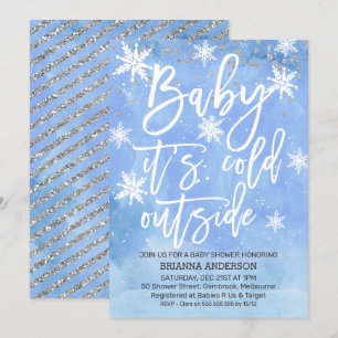 Baby it's cold outside blue baby shower invitation