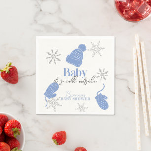 Baby It's Cold Outside Blue Beanie Boy Baby Shower Napkin