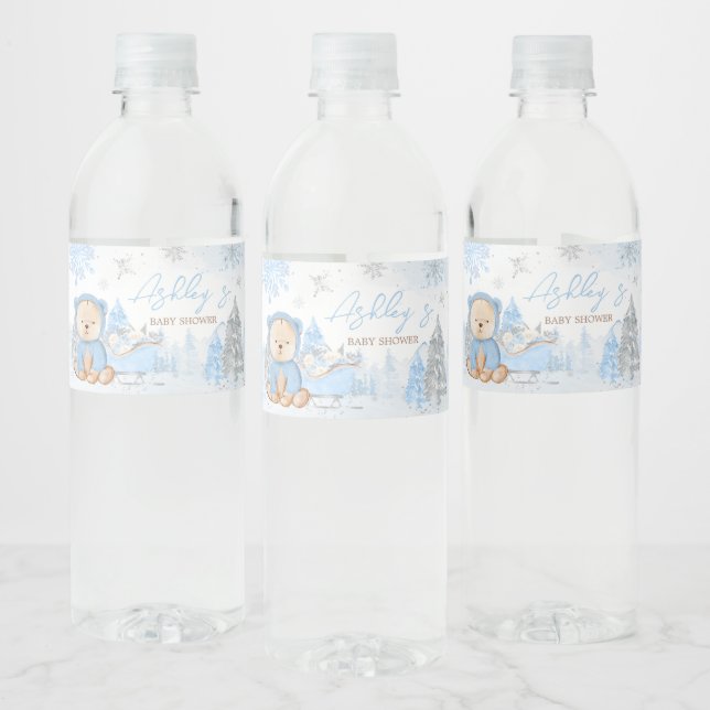 Baby Its Cold Outside Blue Bear  Water Bottle Label (Bottles)