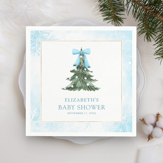 Baby It's Cold Outside Blue Bow Baby Shower Napkin (Creator Uploaded)