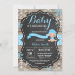 Baby its Cold Outside Blue Boy Baby Shower Invitation<br><div class="desc">Baby its Cold Outside Rustic Winter Baby Shower invitation. Blue Snowflake. Rustic Wood Chalkboard Background. Country Vintage Retro Barn. Boy Baby Shower Invitation. Winter Holiday Baby Shower Invite. Blue and White Snowflakes. For further customization,  please click the "Customize it" button and use our design tool to modify this template.</div>