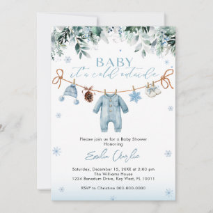 Baby it's Cold Outside Blue Clothes  Baby Shower  Invitation
