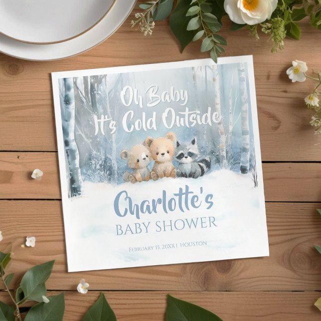 Baby it's cold outside Blue Forest Baby Shower  Napkin (Creator Uploaded)