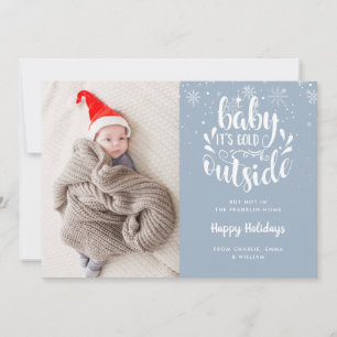 Baby Its Cold Outside Blue Photo Holiday Birth Announcement