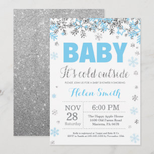 Baby its Cold Outside Blue Silver Boy Baby Shower Invitation