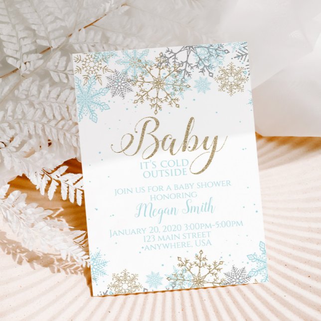 Baby It's Cold Outside Blue Snowflake Baby Shower Invitation (Creator Uploaded)