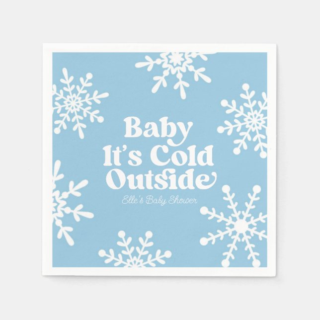 Baby It's Cold Outside Blue Snowflake Baby Shower Napkin (Front)