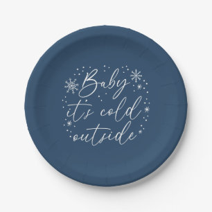 Baby It's Cold Outside Blue Snowflake Baby Shower Paper Plate