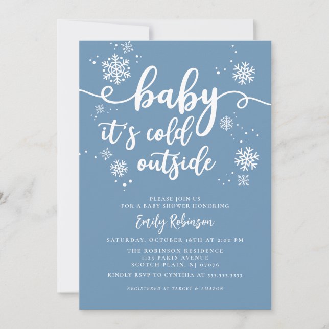Baby It's Cold Outside Blue Winter Boy Baby Shower Invitation (Front)