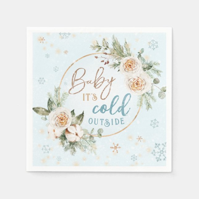 Baby It's Cold Outside Blue Winter Shower Sprinkle Napkin (Front)