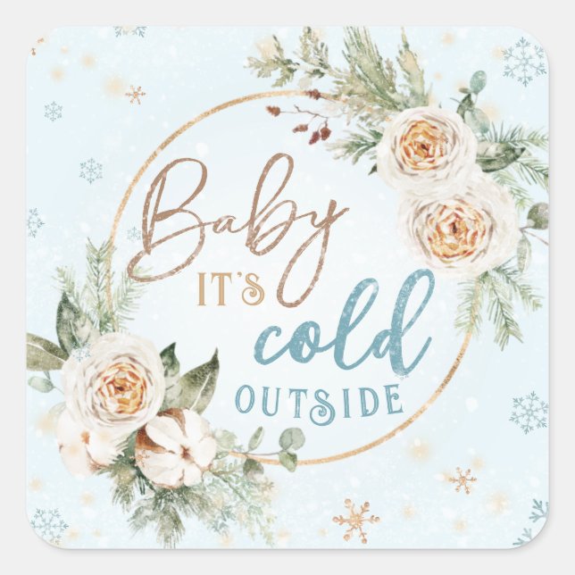 Baby It's Cold Outside Blue Winter Shower Sprinkle Square Sticker (Front)