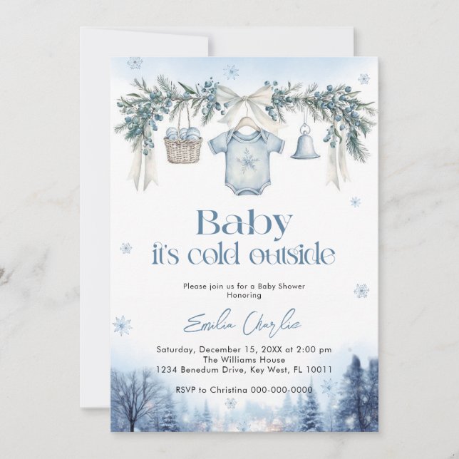 Baby it's Cold Outside Boy clothesline Baby Shower Invitation (Front)