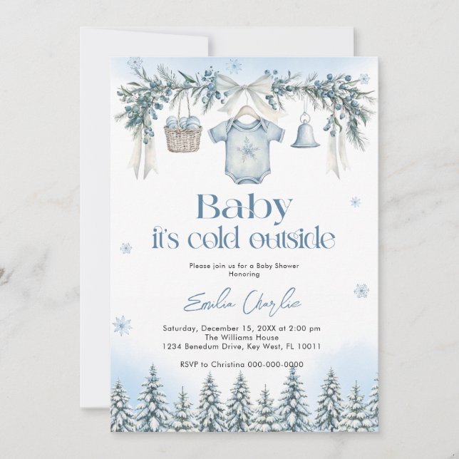 Baby it's Cold Outside Boy clothesline Baby Shower Invitation (Front)