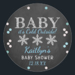 Baby It's Cold Outside Boys Winter Baby Shower Classic Round Sticker<br><div class="desc">Celebrate in style with these trendy baby shower stickers. The design is easy to personalize with your own wording and your family and friends will be thrilled when they see these fabulous stickers.</div>