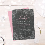 Baby It's Cold Outside Chalkboard Shower Invite<br><div class="desc">Brrr! Frosty chic invitations for winter baby showers feature white snowflakes on a chalkboard background with "baby it's cold outside" in pink and white lettering. Personalize with your baby girl shower details beneath using the template fields. Cards reverse to solid light pink.</div>