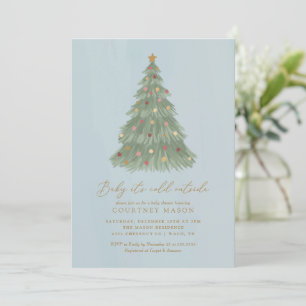 Baby It's Cold Outside Christmas Tree Baby Shower Invitation