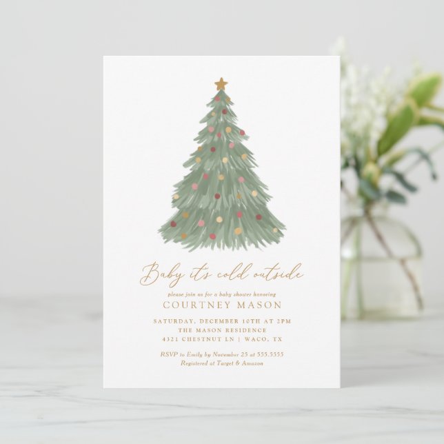 Baby It's Cold Outside Christmas Tree Baby Shower  Invitation (Standing Front)