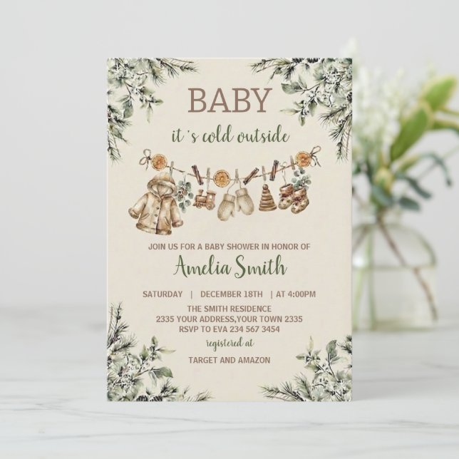 Baby Its Cold Outside Clothest Line Baby Shower Invitation (Standing Front)