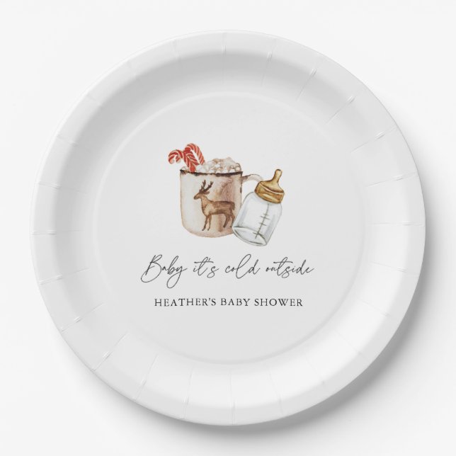 Baby It's Cold Outside Cozy Winter Baby Shower Paper Plate (Front)