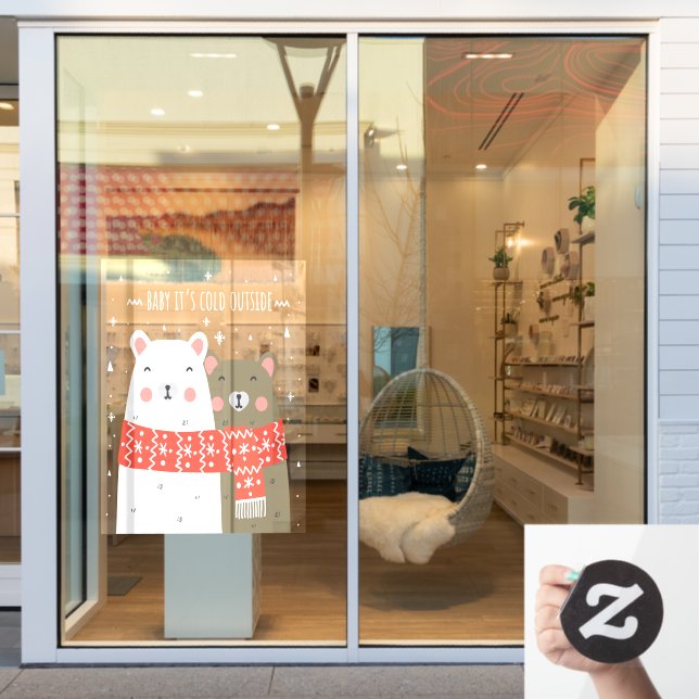 Baby It's Cold Outside Cute Bears Business Window Cling (Store Window)
