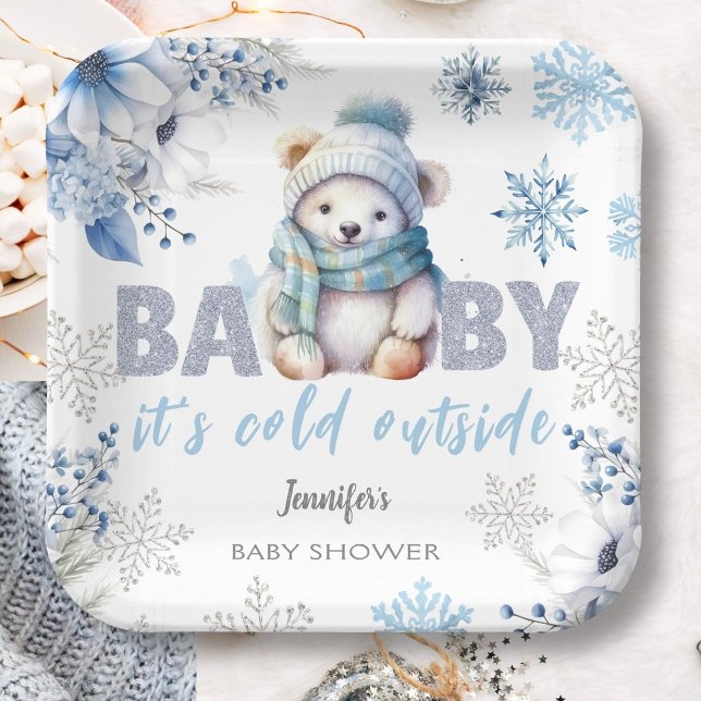 Baby it's Cold Outside Cute Boy Winter Baby Shower Paper Plate (Creator Uploaded)