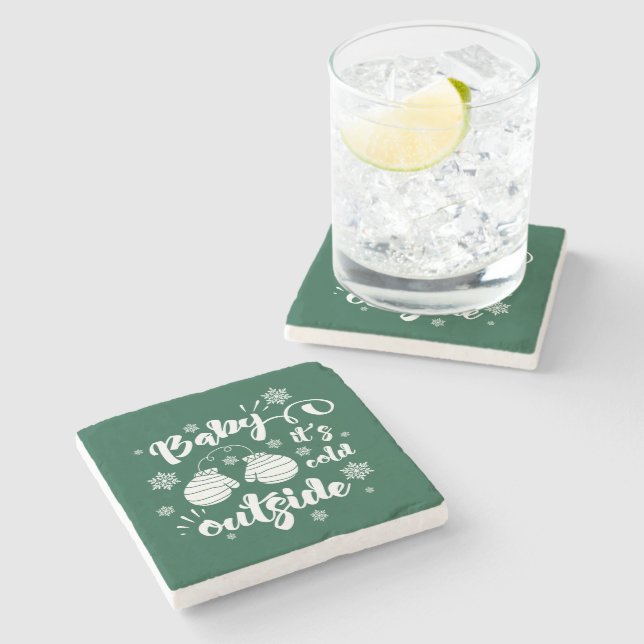 Baby its cold outside cute mittens winter stone coaster (Side)