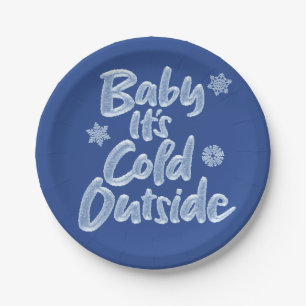 Baby It's Cold Outside Deep Blue Frozen Christmas Paper Plate