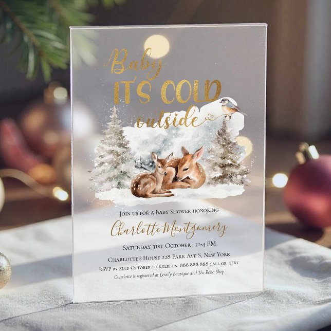 Baby it's cold outside Deer Forest Baby Shower Acrylic Invitations (Creator Uploaded)