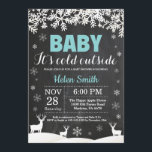 Baby its Cold Outside Deer Winter Baby Shower Invitation<br><div class="desc">Baby its Cold Outside Deer Winter Baby Shower Invitation. Baby its cold outside Baby Shower Invitation. Aqua and White Snowflake. Boy or Girl Baby Shower Invitation. Winter Holiday Baby Shower Invite. Chalkboard Background. Black and White. For further customization, please click the "Customize it" button and use our design tool to...</div>