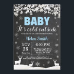Baby its Cold Outside Deer Winter Boy Baby Shower Invitation<br><div class="desc">Baby its Cold Outside Deer Winter Boy Baby Shower Invitation. Baby its cold outside Baby Shower Invitation. White Snowflake. Boy Baby Shower Invitation. Winter Holiday Baby Shower Invite. Chalkboard Background. Black and White. For further customization, please click the "Customize it" button and use our design tool to modify this template....</div>