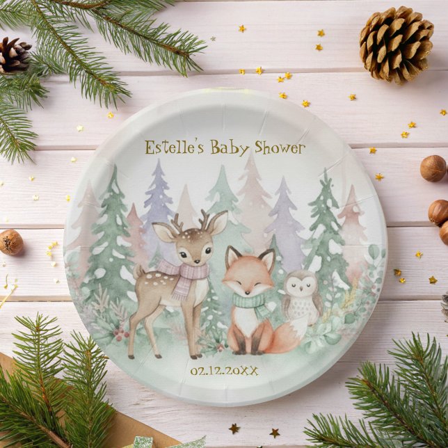 Baby It's Cold Outside Elegant Winter Woodland  Paper Plate (Creator Uploaded)