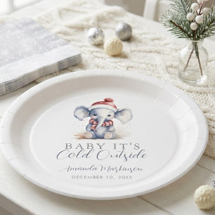Baby it's cold outside elephant christmas shower  paper plate