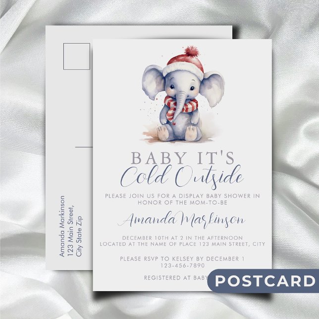 Baby it's cold outside elephant christmas shower  postcard (Creator Uploaded)